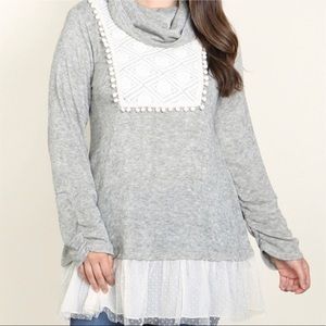 NWOT- Ryu A’reve Plus Size Cowl Neck Sweaters with Lace Ruffle Hem